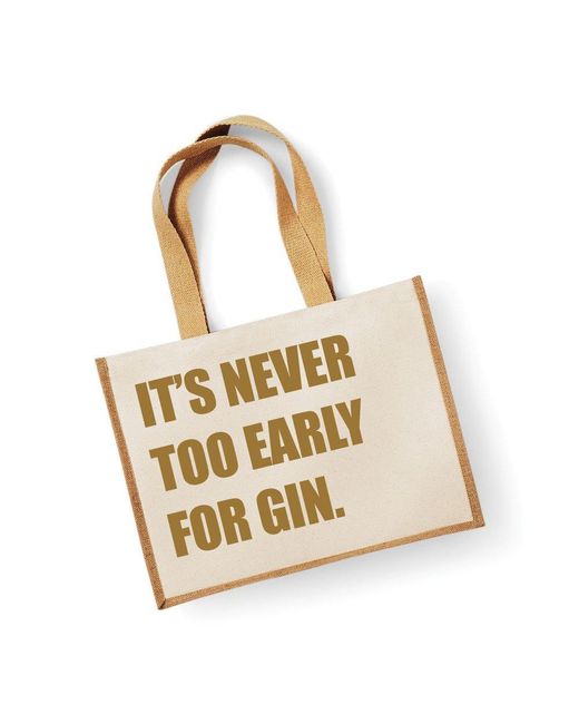 60 SECOND MAKEOVER Metallic Large Jute Bag It's Never Too Early For Gin Natural Bag