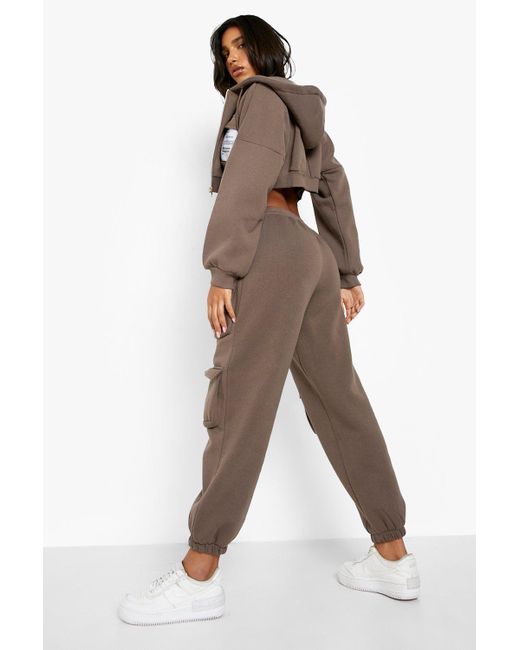 Boohoo Brown Utility Cropped Tracksuit