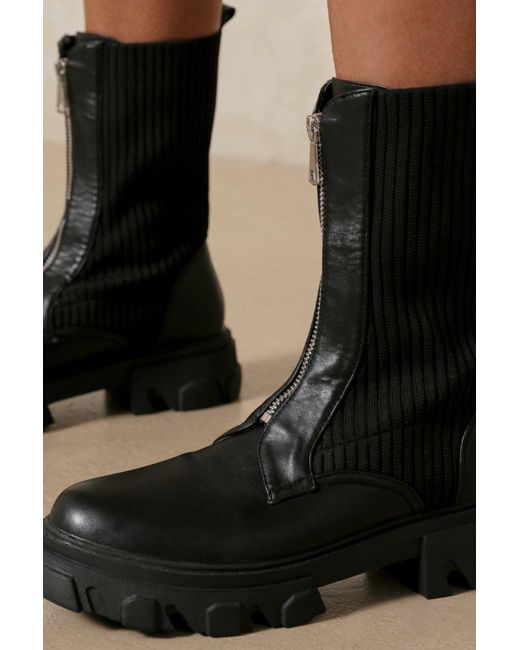 MissPap Black Zip Front Chunky Sole Boot