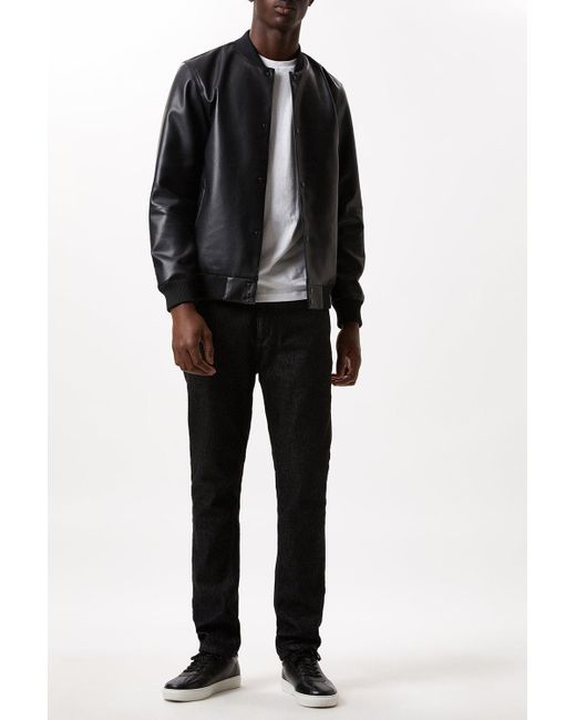 Burton Black Leather Look Bomber Jacket for men