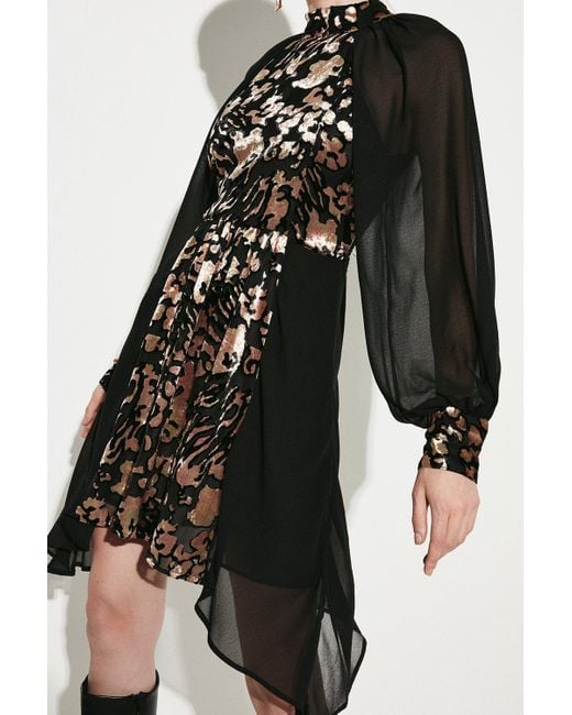 KarenMillen Animal Devore Panelled Georgette Dress in Black Lyst UK