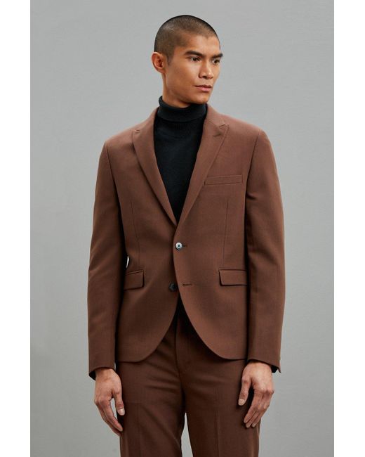 Burton Super Skinny Fit Brown Bi-stretch Suit Jacket for men