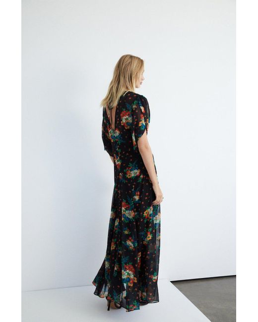 Warehouse Black Floral Chiffon Maxi Dress