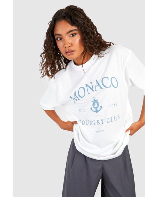 Boohoo White Tall Monaco Slogan T-shirt
