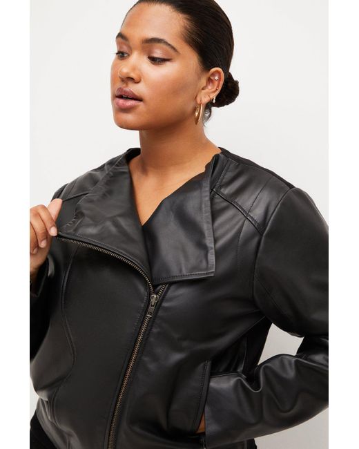 Karen Millen Black Plus Size Leather & Ponte Waterfall Jacket