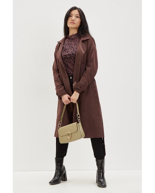 Dorothy Perkins Brown Chocolate Double Breasted Belted Coat