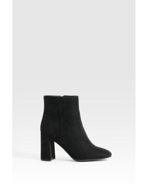 Boohoo Black Wide Fit Round Toe Block Heel Faux Suede Ankle Boots