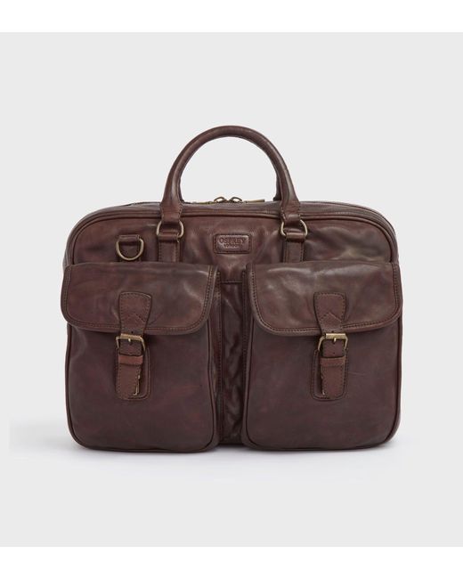 Osprey Brown The Medium Washed Leather Grip Bag for men