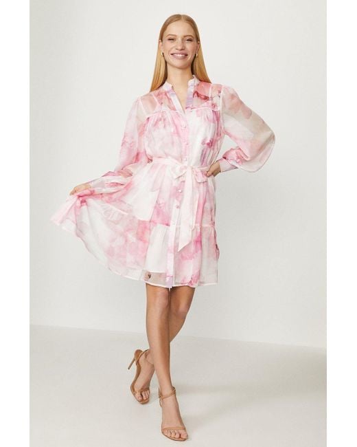 Coast Pink Floral Button Up Dress With Cuffs