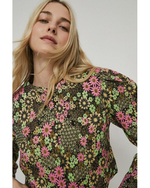 Warehouse Multicolor Cropped Floral Button Through Jacket