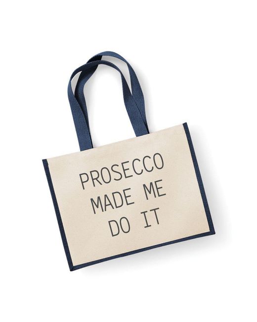 60 SECOND MAKEOVER Large Jute Bag Prosecco Made Me Do It Navy Blue Bag