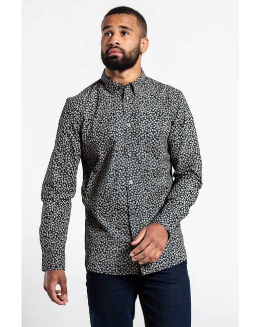 French Connection Gray Cotton Long Sleeve Floral Shirt for men