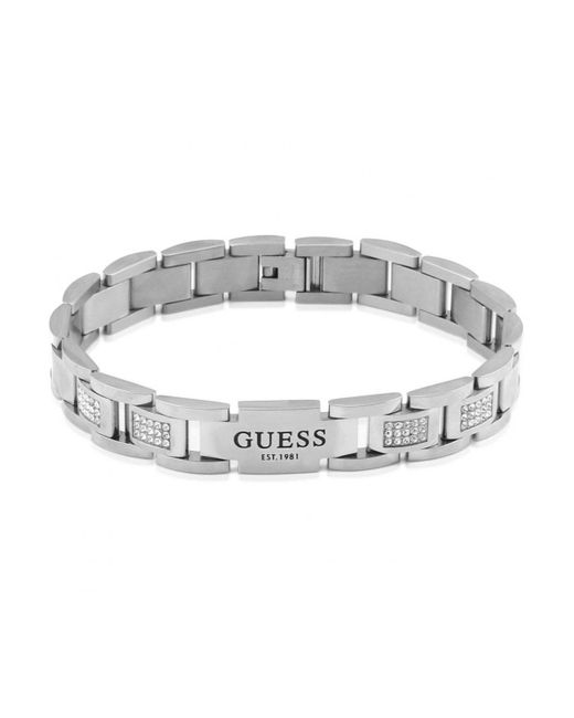 Guess Metallic Frontiers Curb Silver Tone Stainless Steel Bracelet - Umb01342st for men