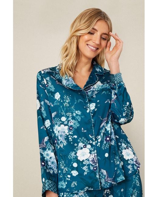 Monsoon Blue Floral Satin Pyjama Set