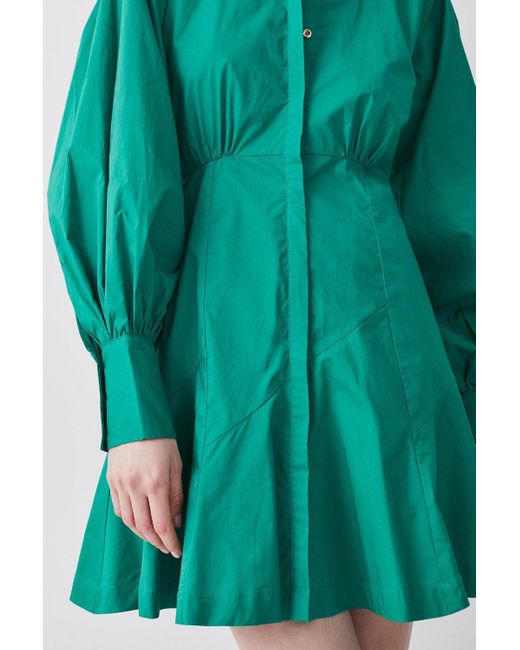 Karen Millen Green Cotton Panel Detail Mini Shirt Dress