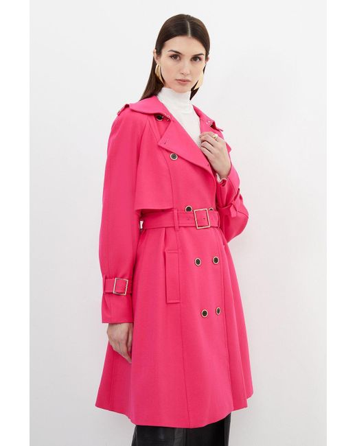 Karen Millen Pink Petite Tailored Compact Stretch Full Skirt Belted Coat