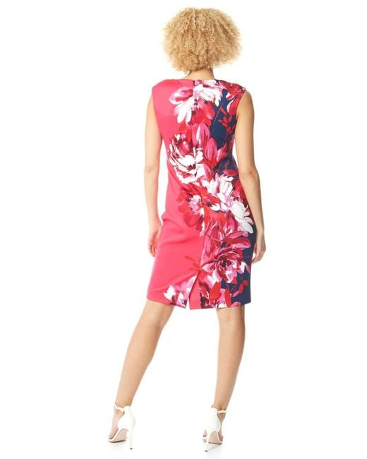 Roman Red Floral Print Fitted Premium Stretch Dress