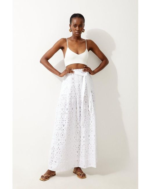 Karen Millen White Broderie Woven Maxi Skirt