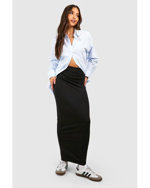 Boohoo Black Cotton Jersey High Waisted Slip Maxi Skirt