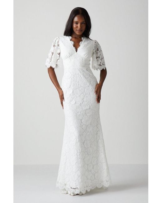 Coast Gray All Over Lace Angel Sleeve Fishtail Wedding Dress