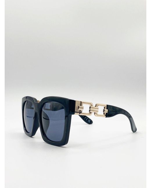 SVNX Blue Oversized Sunglasses With Gold Chain Detail
