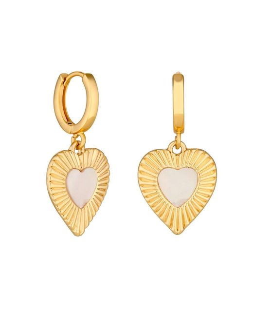 Mood Metallic Gold Mother Of Pearl Textured Heart Huggie Hoop Earrings