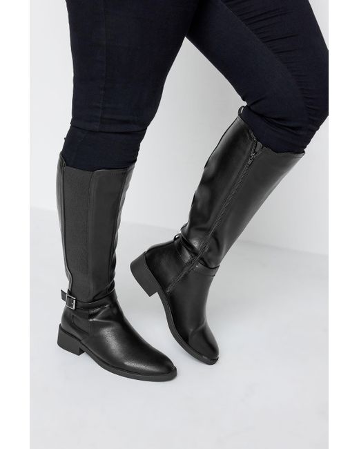 Yours Blue Wide & Extra Wide Fit Faux Leather Buckle Knee High Boots