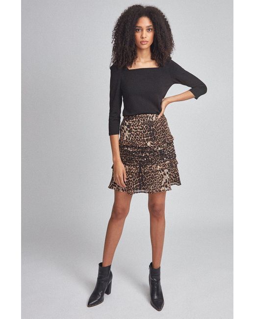 Dorothy Perkins Black Multi Colour Leopard Print Ruffle Mini Skirt