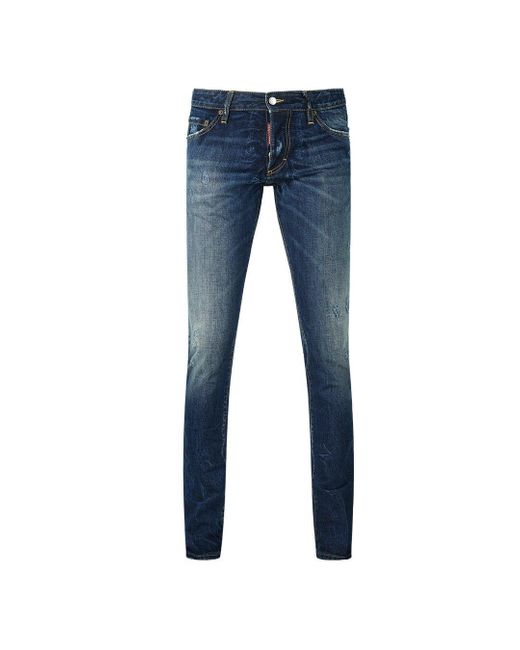 DSquared² Blue Worn Effect Chain Applique Slim Jean Style Jeans for men
