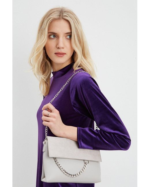 Dorothy Perkins Purple Grey Chain Ring Clutch Bag