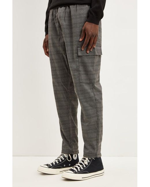 Burton Black Slim Grey Check Elasticated Waist Trousers for men