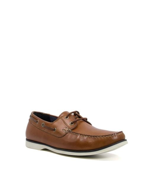 Dune Brown 'sail' Leather Boat Shoes for men