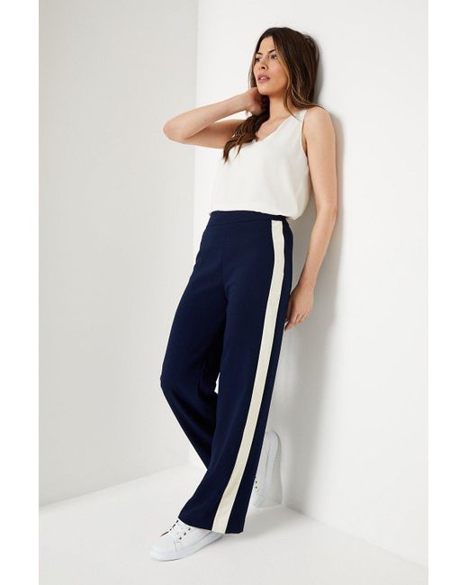 Wallis Blue Premium Petite Side Stripe Elastic Wide Leg Trouser