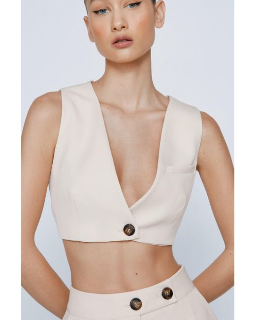 Nasty Gal White Premium Two Piece Cropped Tailored Vest