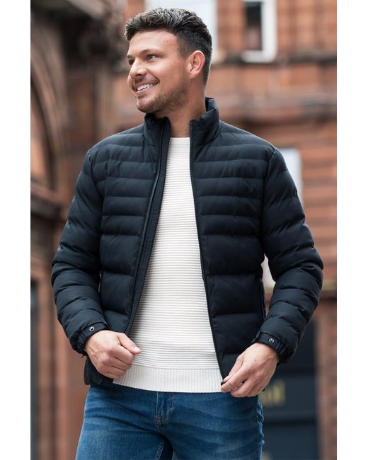 Nines Blue Funnel Neck Padded Jacket With Zip Fastening for men