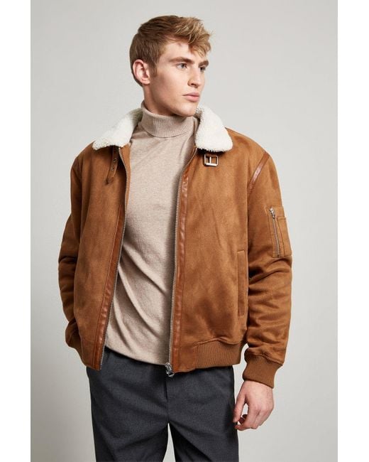 Burton Brown Leather Look Borg Flight Jacket for men