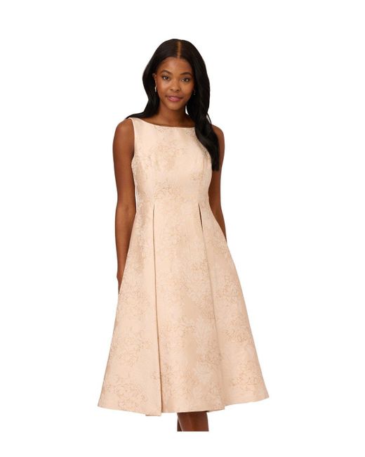 Adrianna Papell Natural Texutred Jacquard Flared Dress