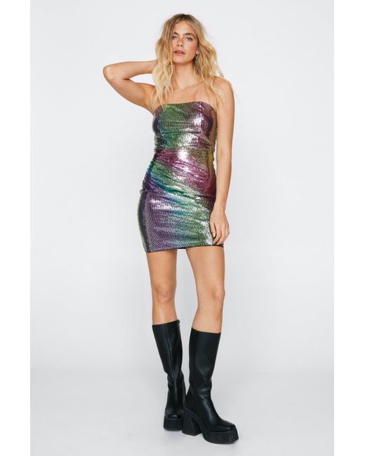 Nasty Gal Purple Ombre Sequin Ruched Bandeau Mini Dress