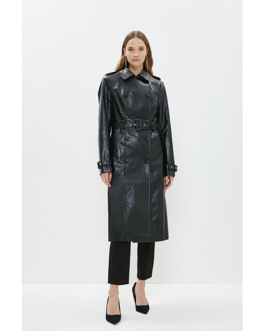 Coast Black Faux Leather Trench Coat