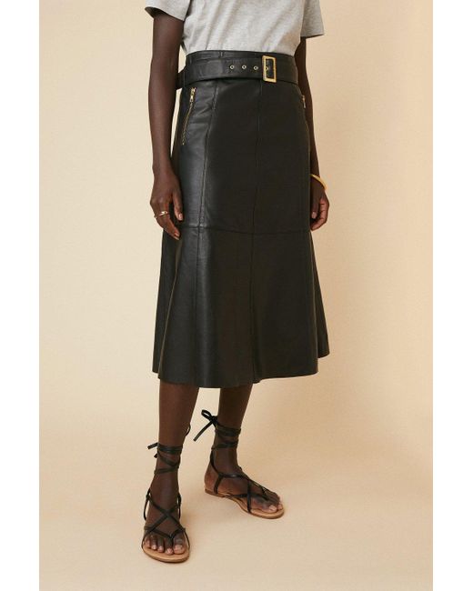 Oasis Natural Leather Buckle Midi Skirt