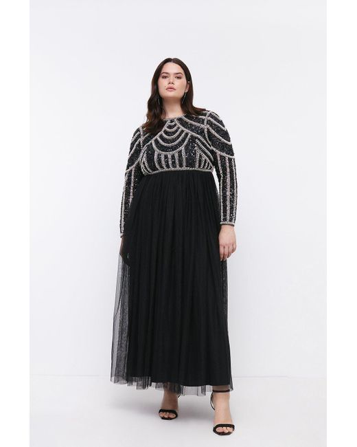 Coast Black Plus Size Pearl Embellished Tulle Skirt Dress