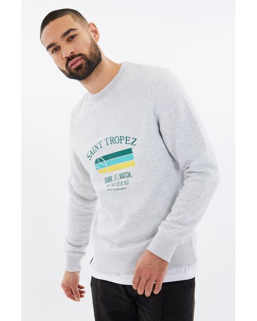 Threadbare Gray 'marley' Tennis Graphic Print Crew Neck Sweatshirt for men
