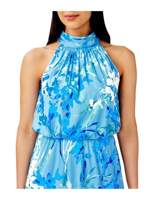 Adrianna Papell Blue Floral Print Midi Dress
