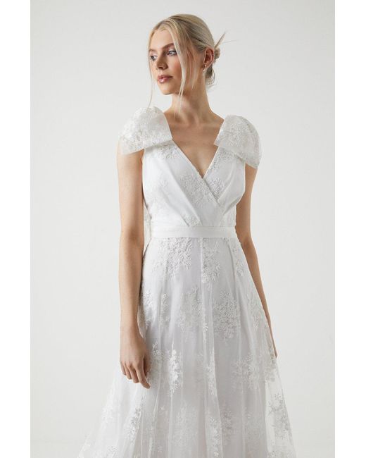 Coast White Embroidered Mesh Bow Detail Wedding Dress