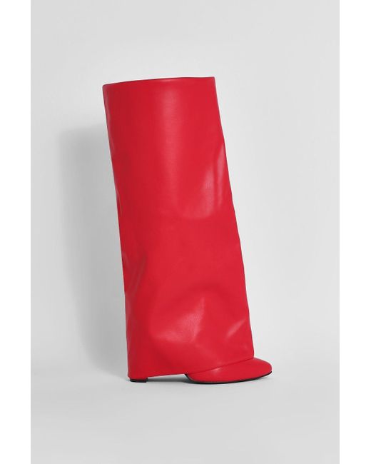 Boohoo Red Fold Over Heeled Boots