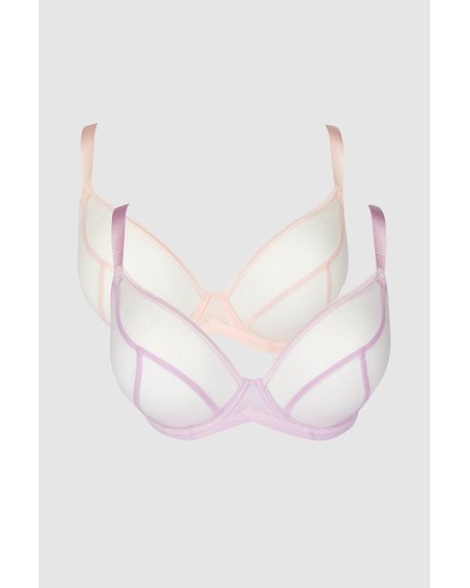 Gorgeous White Dd+ 2 Pack Sheer Non Pad Plunge Bra