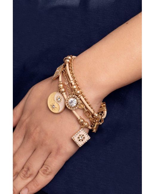 Bibi Bijoux Metallic Gold And Camel 'night & Day' Charm Bracelet