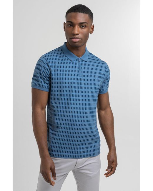 Steel & Jelly Blue Geometric Stripe Short Sleeve Polo Shirt for men