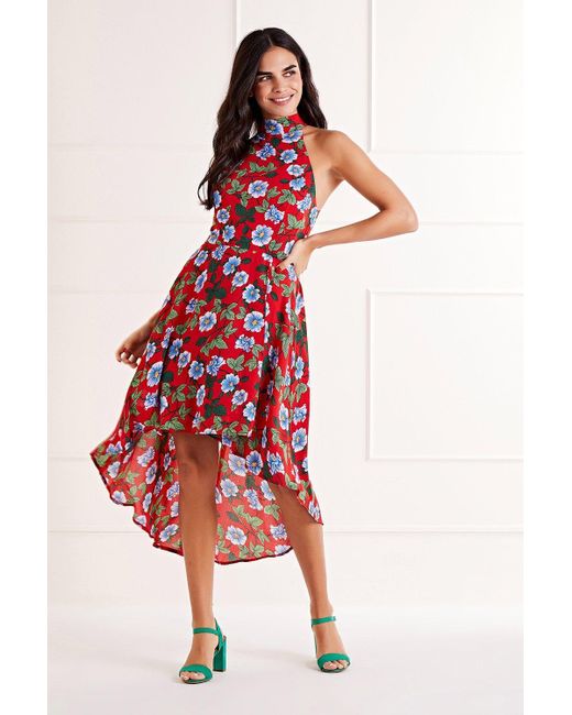 Mela Red Floral High Neck 'billie' Maxi Dress