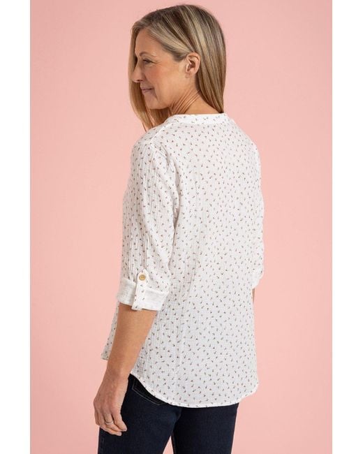 Anna Rose White Floral Print Textured Top
